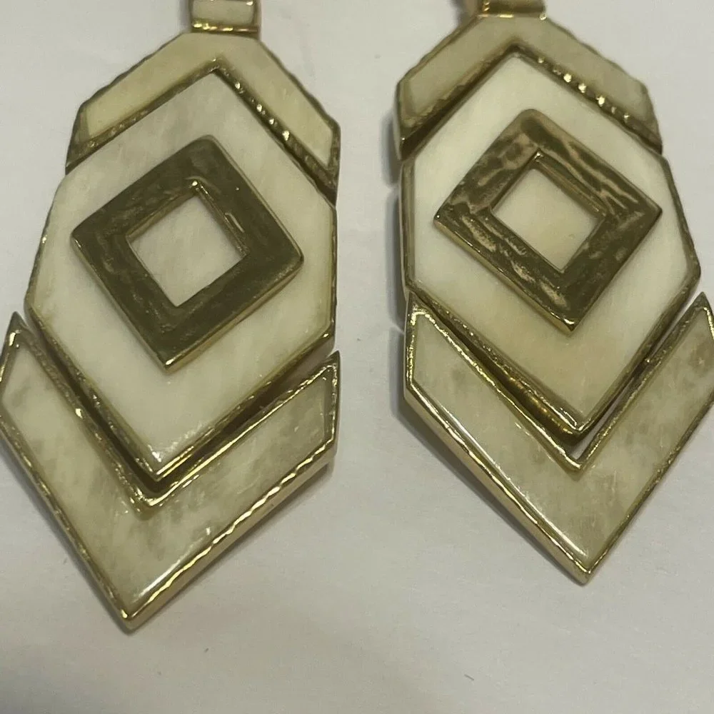 Akola gold tone horn drop Dangle statement earrings Elegant Boho Chevron - Picture 3 of 9